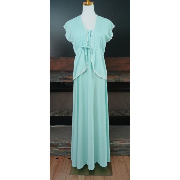 Womens 2-Piece Long Nightgown/Evening Gown 7/8 Short Sleeve Cover Jacket Vintage - Picture 1 of 16